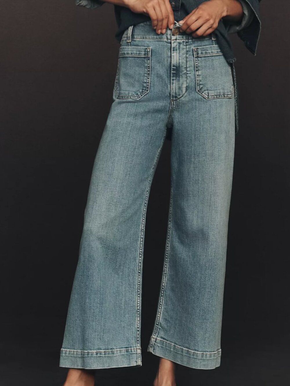 Maeve Colette High-Rise Wide-Leg Cropped Jeans Size 27 Palms Wash